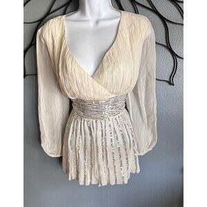 Swan Silk ivory sequin beaded Sparkly silver sequin Flowy glam 2000s Y2K siren